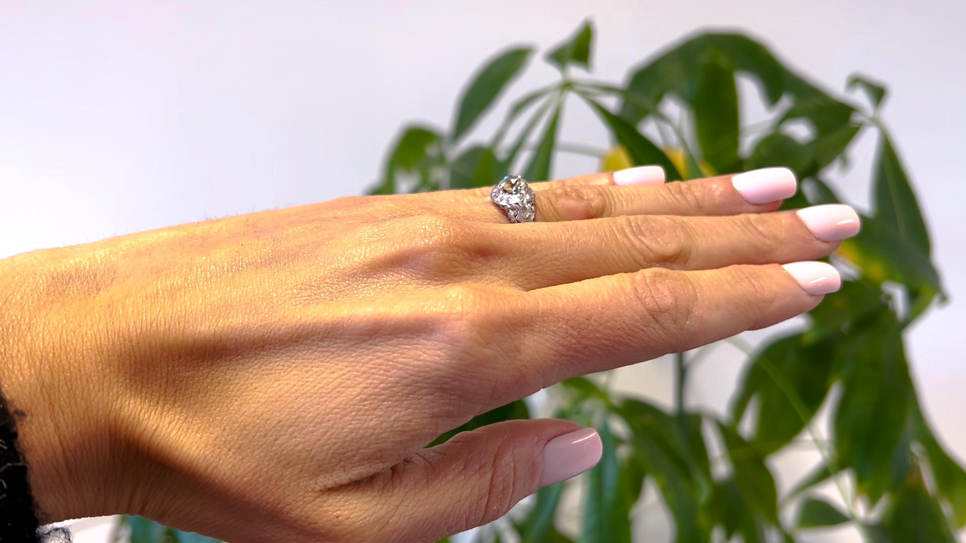 Filigraner edwardianischer Platinring mit 1.00 Karat Diamant im alteuropäischen Minenschliff (Alteuropäischer Brillantschliff)
