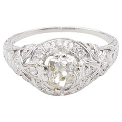 Edwardian GIA 1.00 Carat Old Mine Cut Diamond Platinum Filigree Ring
