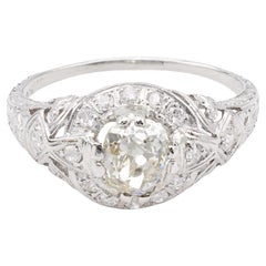 Filigraner edwardianischer Platinring mit 1.00 Karat Diamant im alteuropäischen Minenschliff