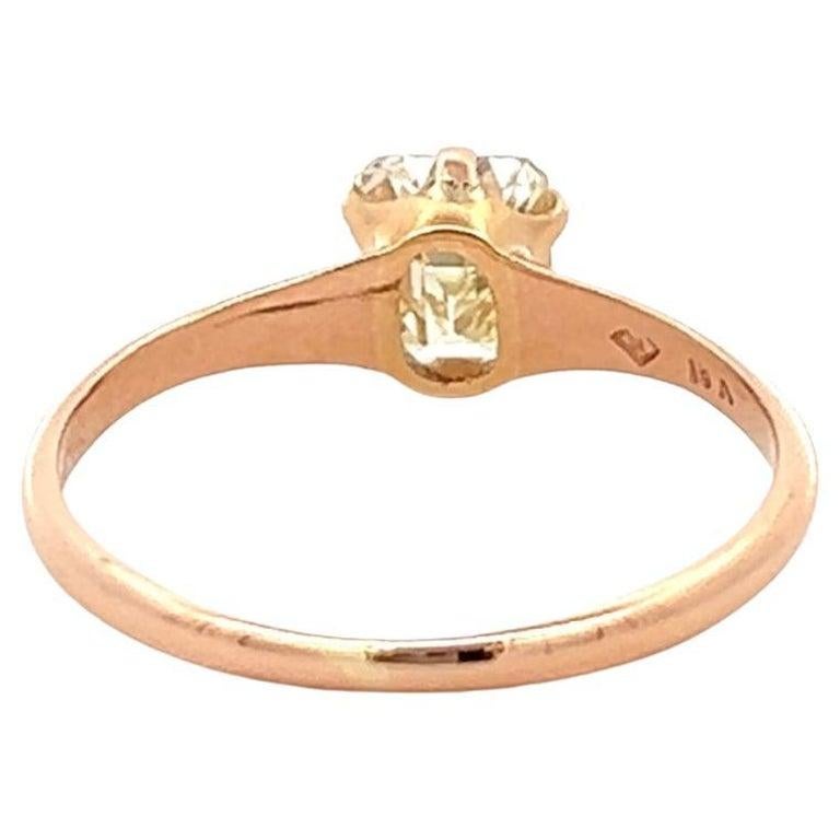  Bague solitaire édouardienne en or rose 18 carats avec diamant taille émeraude de 1,03 carat, certifié GIA Unisexe 