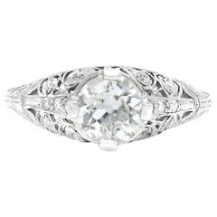 Antique Edwardian GIA 1.12 Ct. Diamond Filigree Engagement Ring F I1 in Platinum