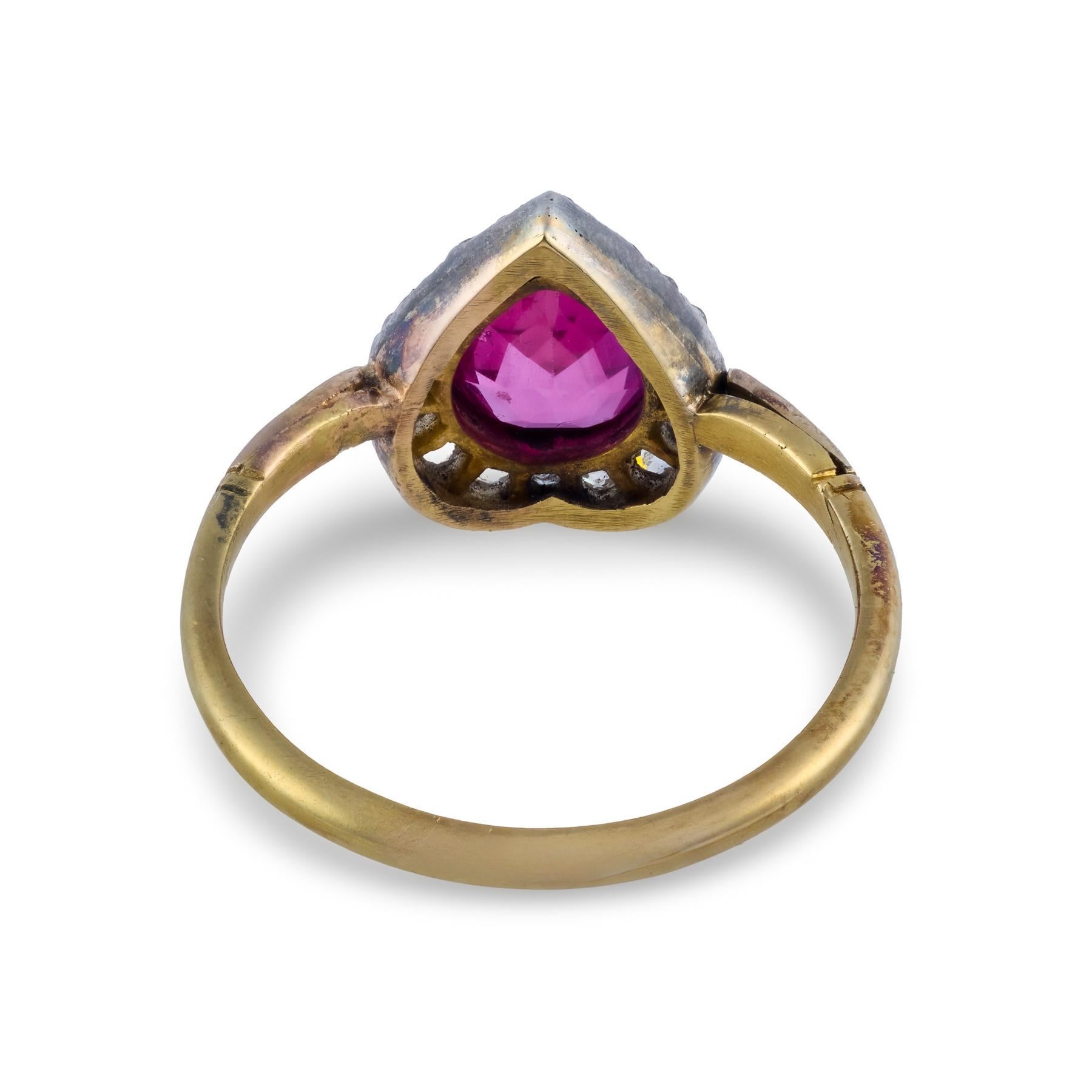 Bague d'époque GIA 1,15 carat rubis Birmanie sans chaleur diamant or jaune 18k Pour femmes en vente