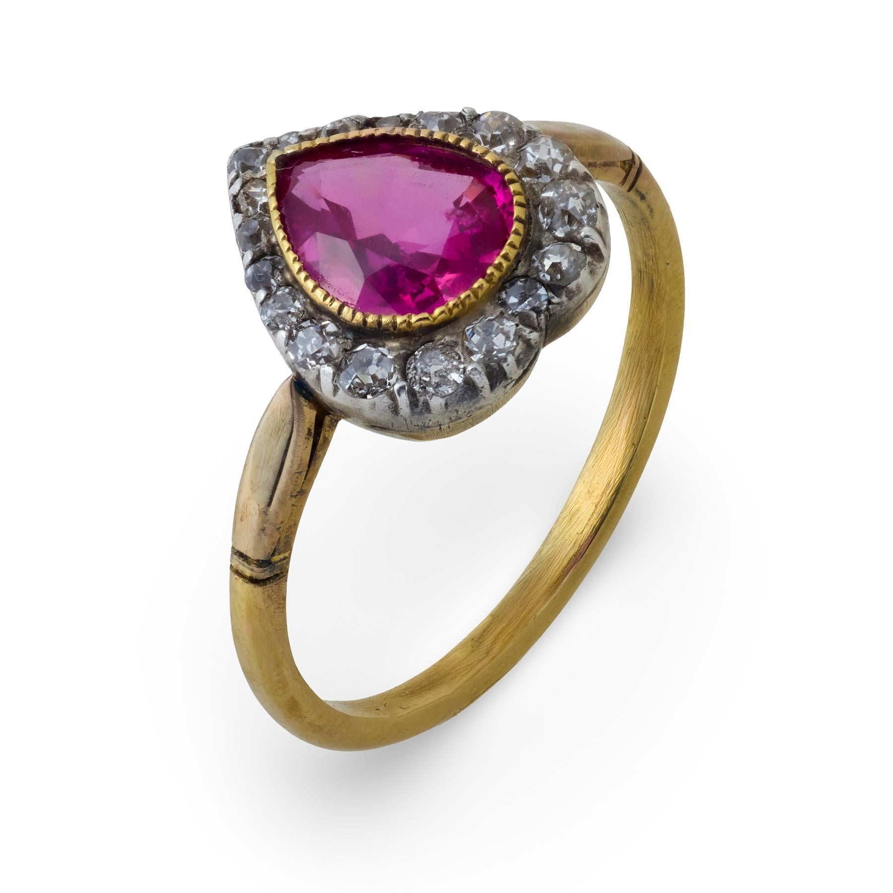Bague d
époque GIA 1,15 carat rubis Birmanie sans chaleur diamant or jaune 18k