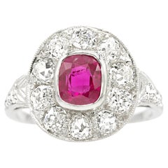 Edwardian GIA 1.24 Ct. Red Unheated Burma Ruby Dinner Ring in Platinum