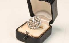 Edwardian GIA 1.25 Carat Champagne Diamond Ring. Pearl Ring Platinum on 18k Gold