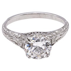 Edwardian GIA 1.26 Carats Old European Cut Diamond Platinum Filigree Ring