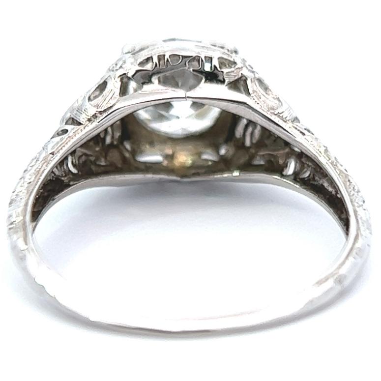  Filigrane en or blanc 18 carats avec diamant taille européenne ancienne de 1,27 carat de style édouardien Unisexe 