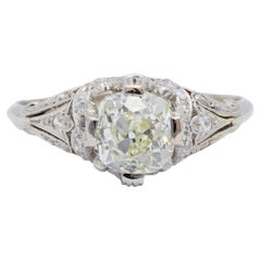 Edwardian GIA 1.30 Carat Old Mine Cut Diamond Platinum Filigree Ring