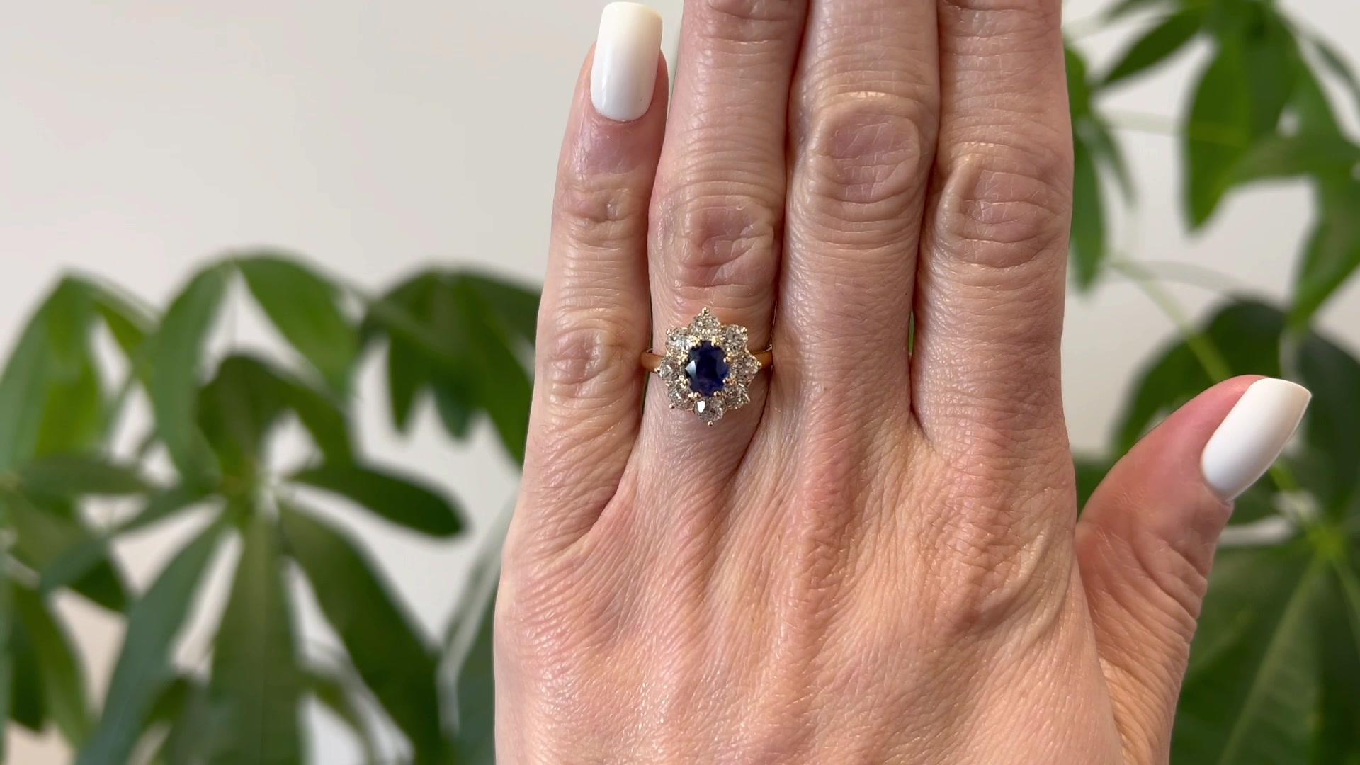 Edwardianischer GIA 1,41 Karat Kaschmir-Cluster-Ring mit unbehandeltem Saphir und Diamant 18k Gold (Gemischter Schliff)