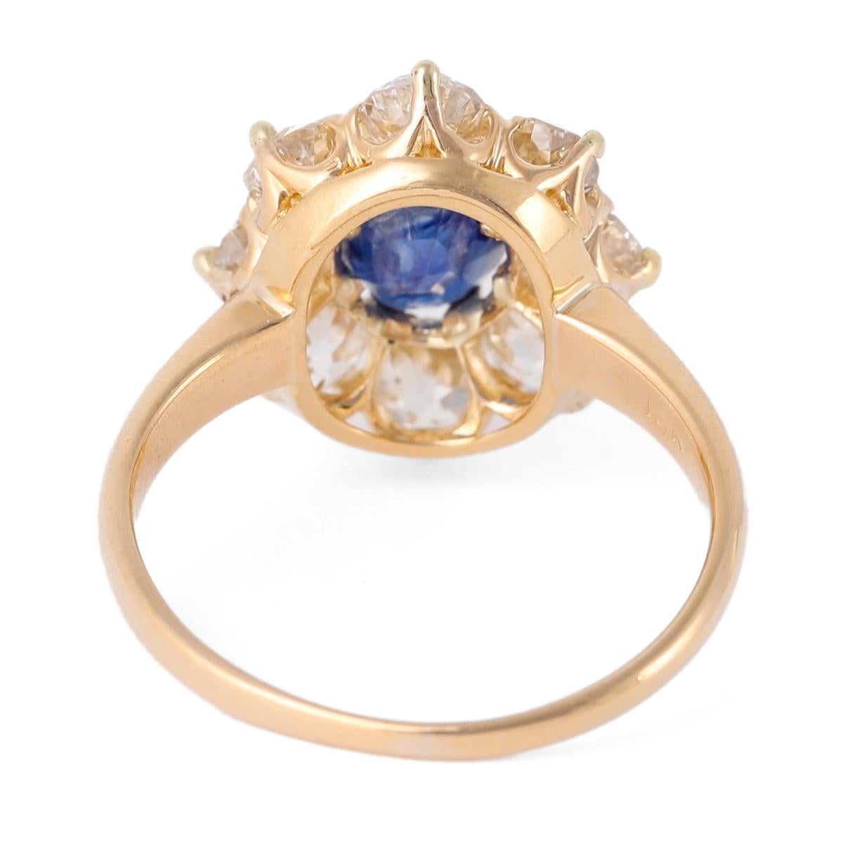 Edwardianischer GIA 1,41 Karat Kaschmir-Cluster-Ring mit unbehandeltem Saphir und Diamant 18k Gold 1