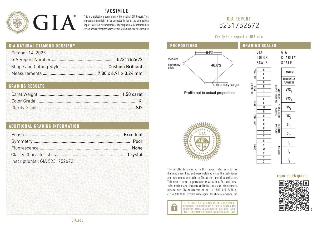 Bague de fiançailles en platine avec diamant taille coussin de 1,50 carat GIA de style édouardien en vente 1