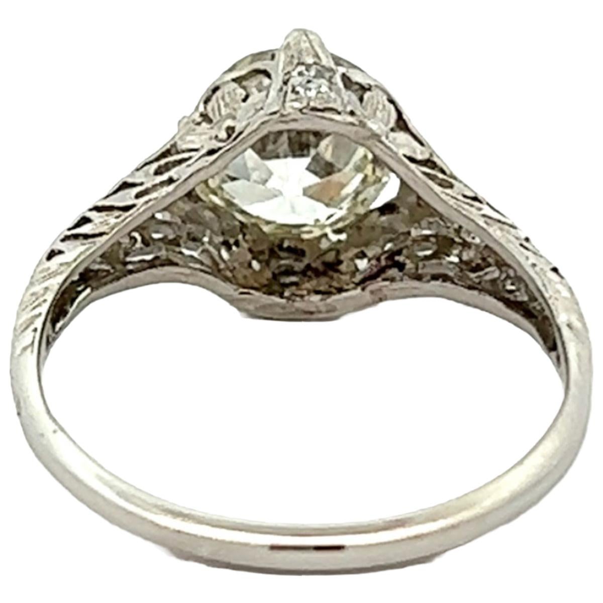 Edwardian GIA 1.51 Carats Old European Cut Diamond Platinum Filigree Ring 2