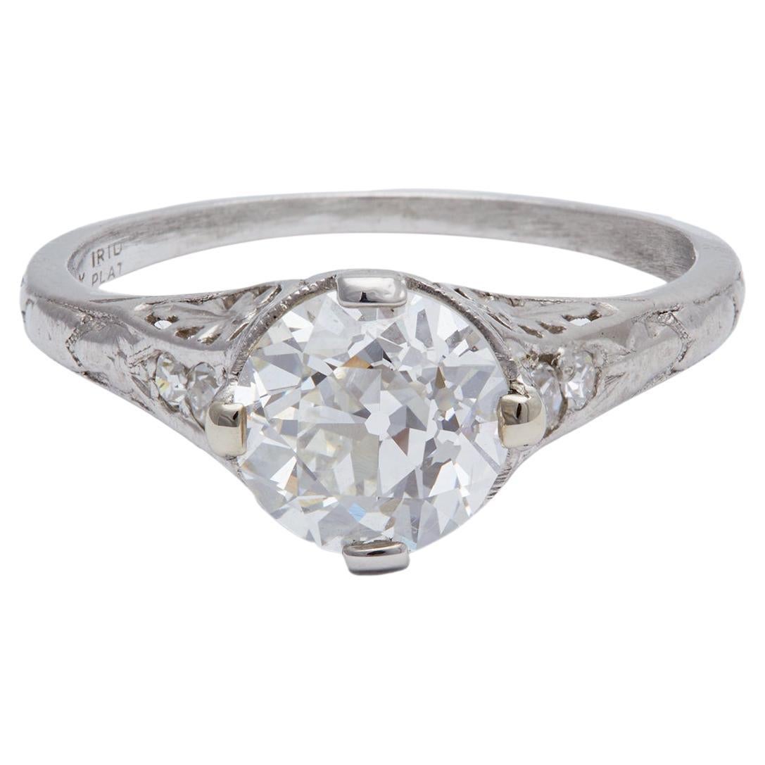 Edwardian GIA 1.52 Carats Old European Cut Diamond Platinum Filigree Ring