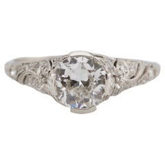 Edwardian GIA 1.55 Carat Old European Cut Diamond Platinum Filigree Ring