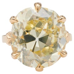 Bague solitaire édouardienne en or jaune 14 carats avec diamant taille vieille mine de 15,77 carats certifié GIA
