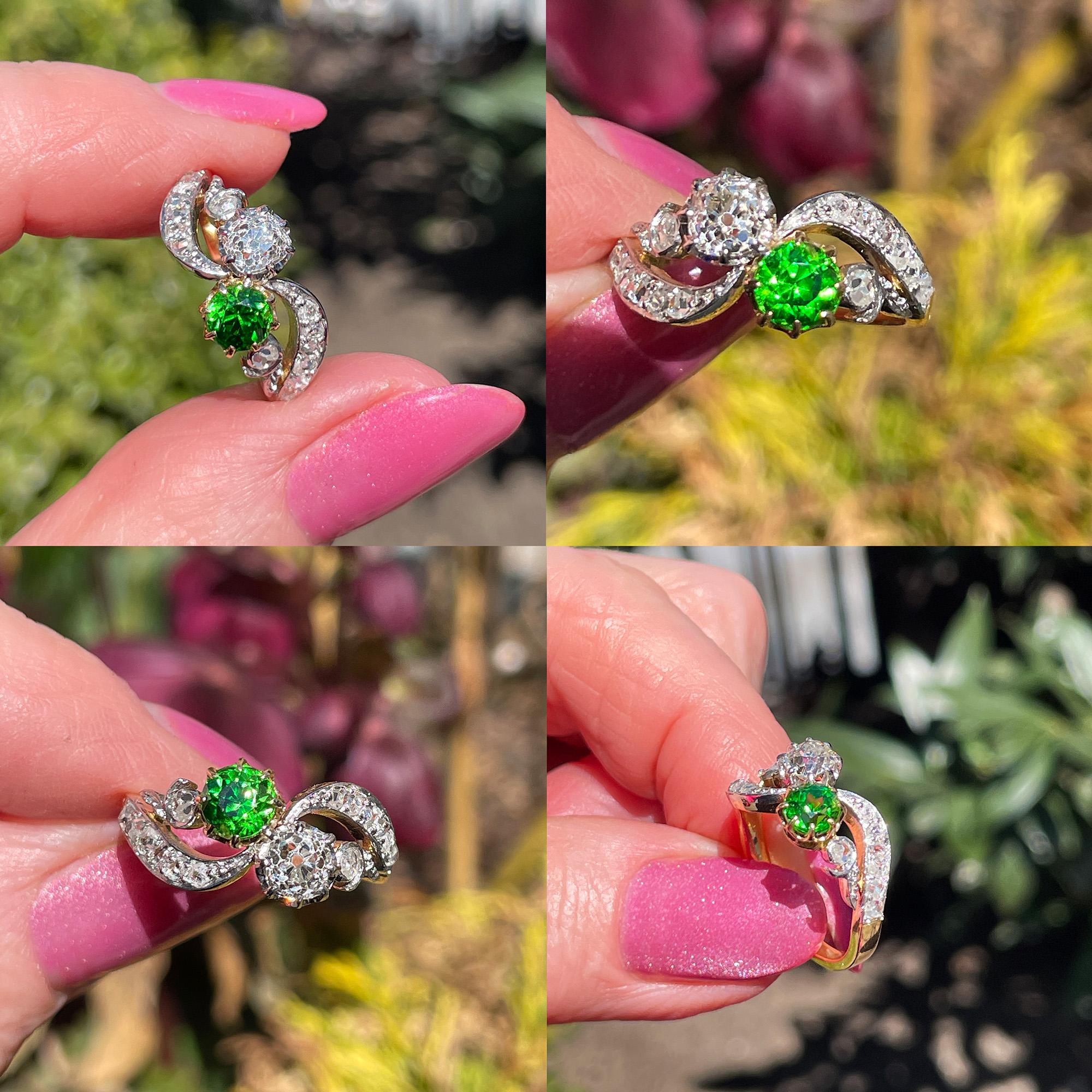 Edwardian GIA 1.69ctw Russian DEMANTOID Garnet DIAMOND Toi et Moi 18K Gold Ring For Sale 9