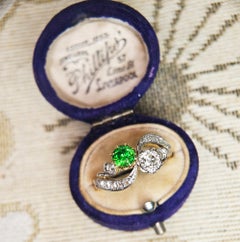 Edwardian GIA 1.69ctw Russian DEMANTOID Garnet DIAMOND Toi et Moi 18K Gold Ring