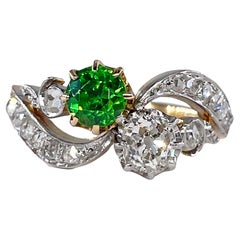 18 Karat Goldring mit edwardianischem GIA 1,69 Karat russischem DEMANTOID Granat DIAMOND Toi et Moi