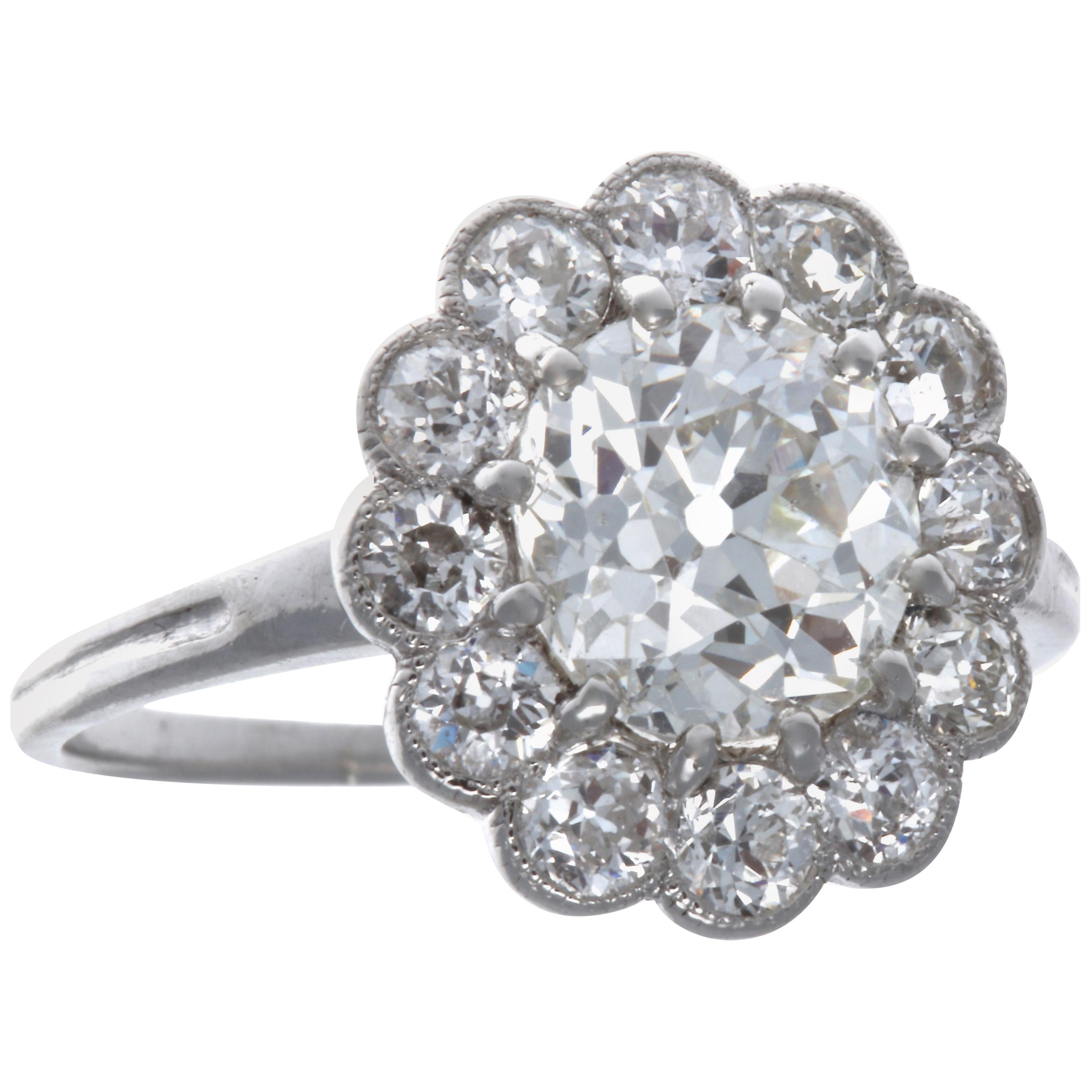 Edwardian GIA 1.73 Carat Diamond Platinum Engagement Ring