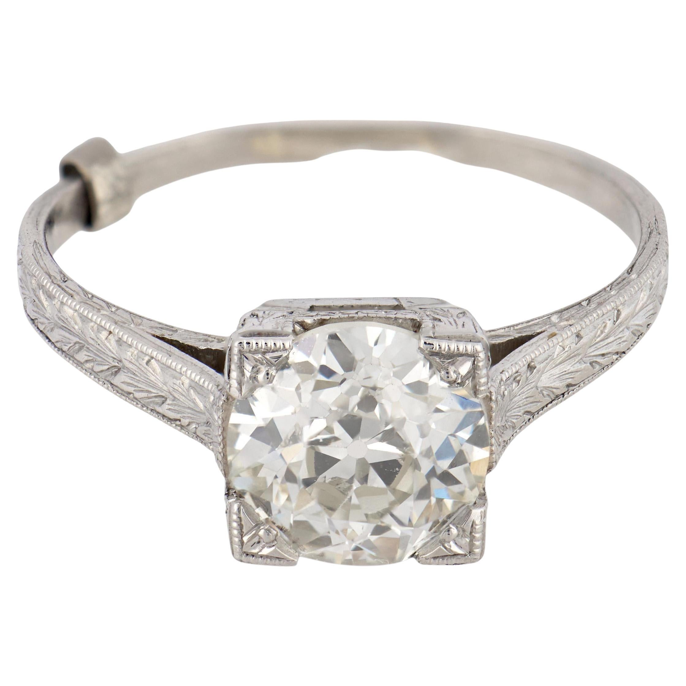 Edwardianischer GIA Verlobungsring mit 1,93 Karat Diamanten im alten europäischen Schliff aus Platin