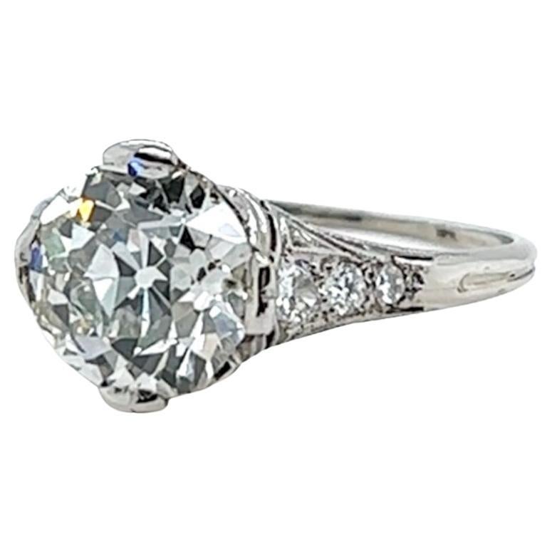 Filigraner Platinring, Edwardianischer GIA 2,17 Karat Diamant im alteuropäischen Schliff