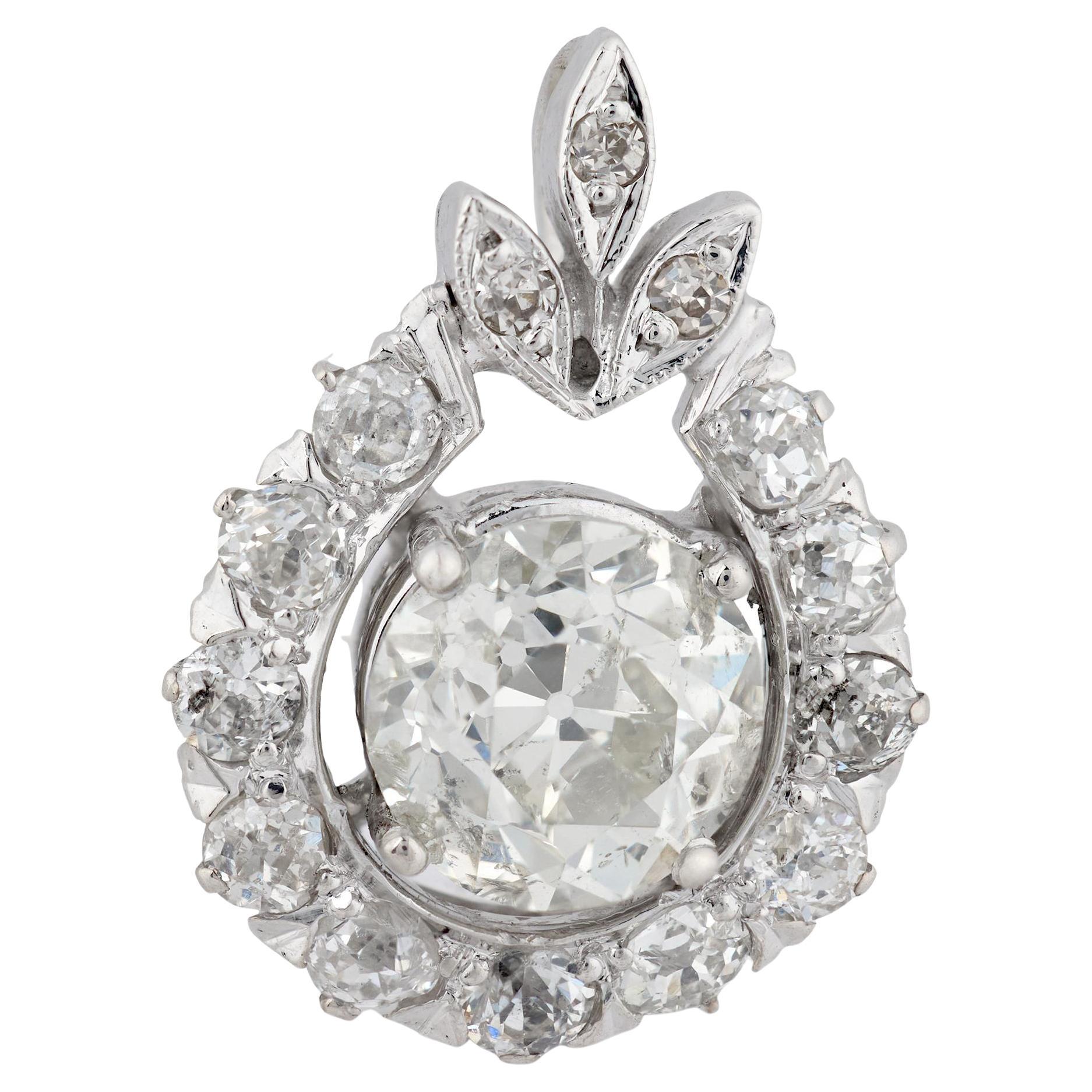 Edwardian GIA 2.25 carat diamond platinum pendant For Sale