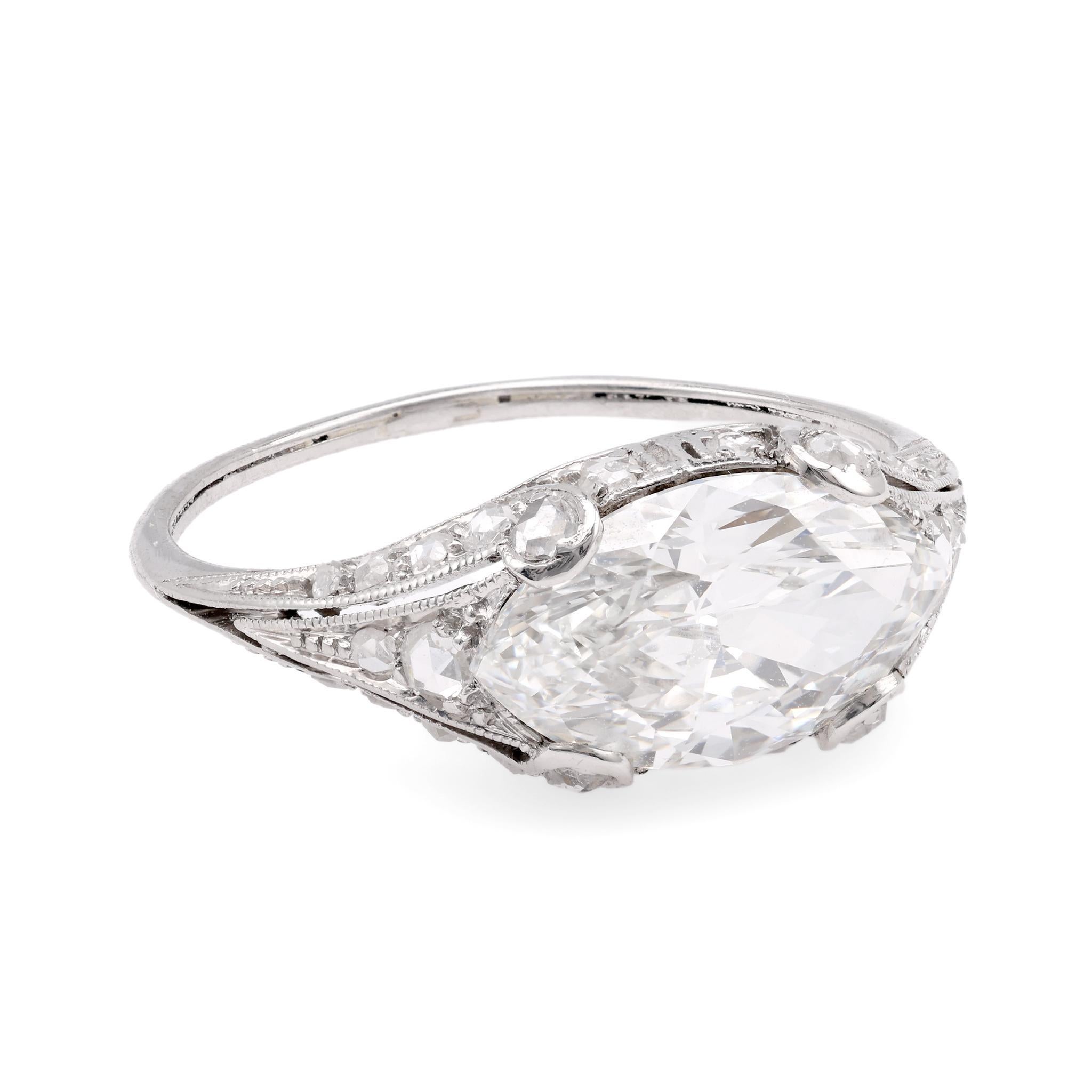 Platin-Verlobungsring, Edwardianischer GIA 2,25 Karat Diamant im Marquise-Schliff (Marquiseschliff)