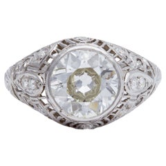 Edwardian GIA 2.27 Carats Old European Cut Diamond Platinum Filigree Ring