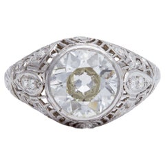 Filigraner edwardianischer Platinring mit GIA 2,27 Karat Diamant im alteuropäischen Schliff