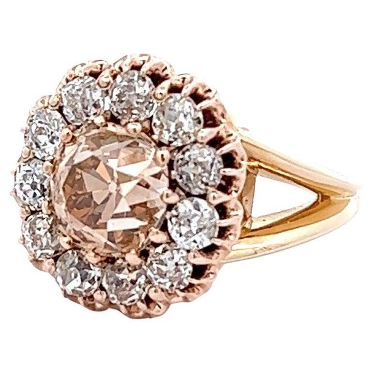 Edwardian Gia 2.37 Carat Old Mine Cut Fancy Color Diamond Rose Gold