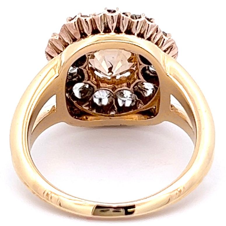 Edwardian Gia 2.37 Carat Old Mine Cut Fancy Color Diamond Rose Gold Cluster Ring 2