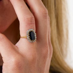 Edwardian GIA 2.40 carat no heat sapphire diamond 18k yellow gold cluster ring