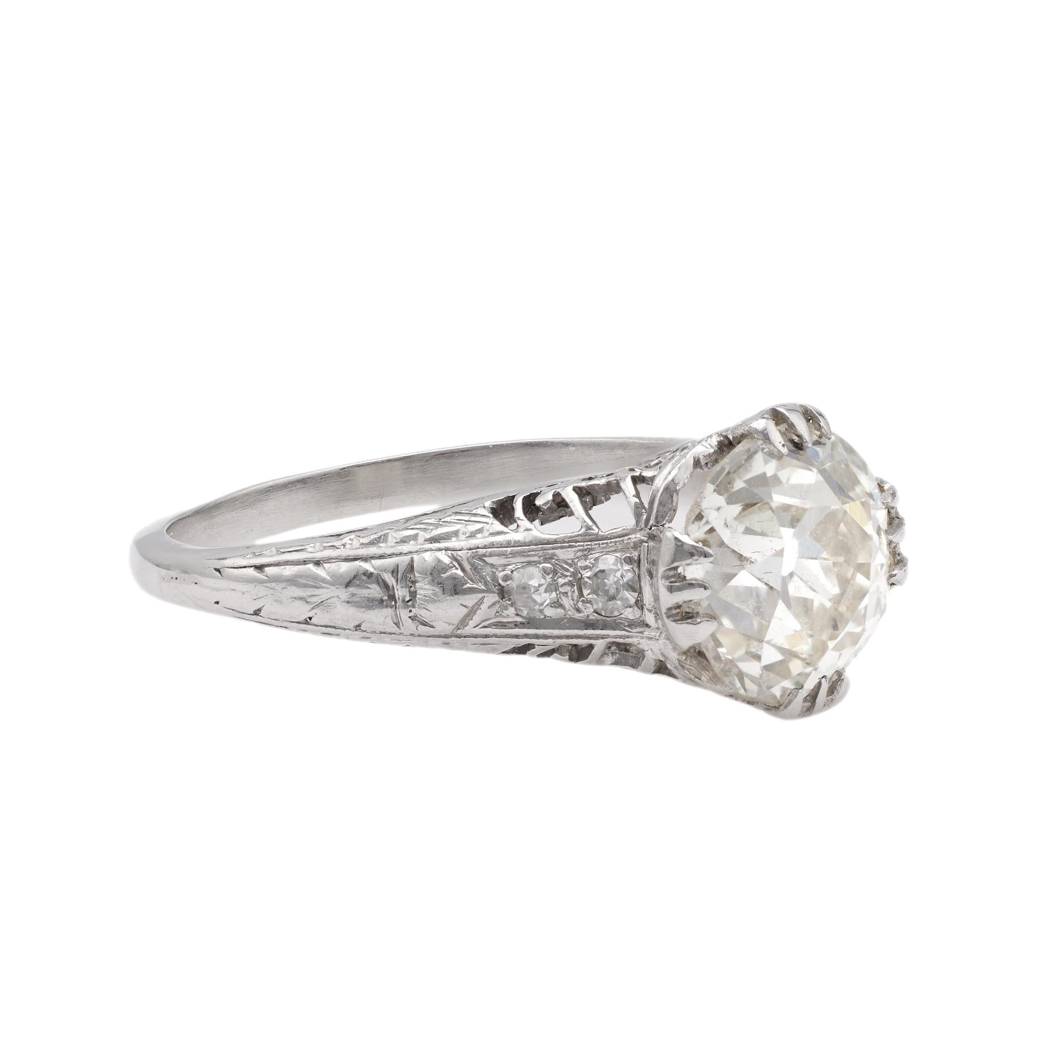 Edwardian GIA 2.44 Carat Old European Cut Diamond Platinum Filigree Ring For Sale 1
