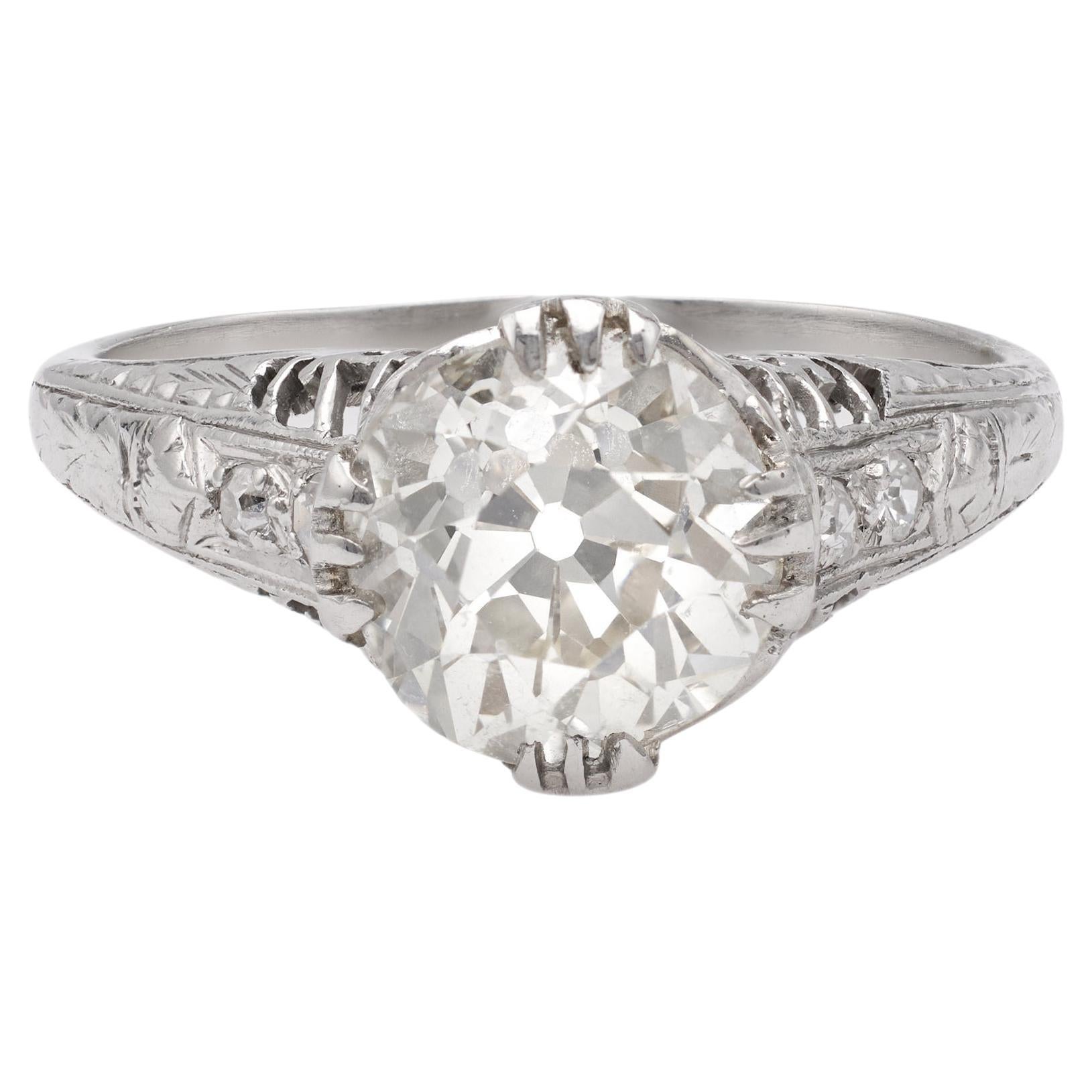 Bague édouardienne GIA 2.44 carats Old European Cut Diamond Platinum Filigree