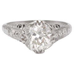 Used Edwardian GIA 2.44 Carat Old European Cut Diamond Platinum Filigree Ring