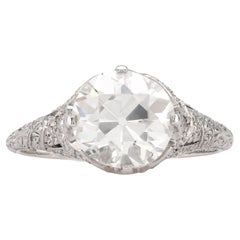 Antique Edwardian GIA 2.61 Carat Old European Diamond Platinum Filigree Engagement Ring