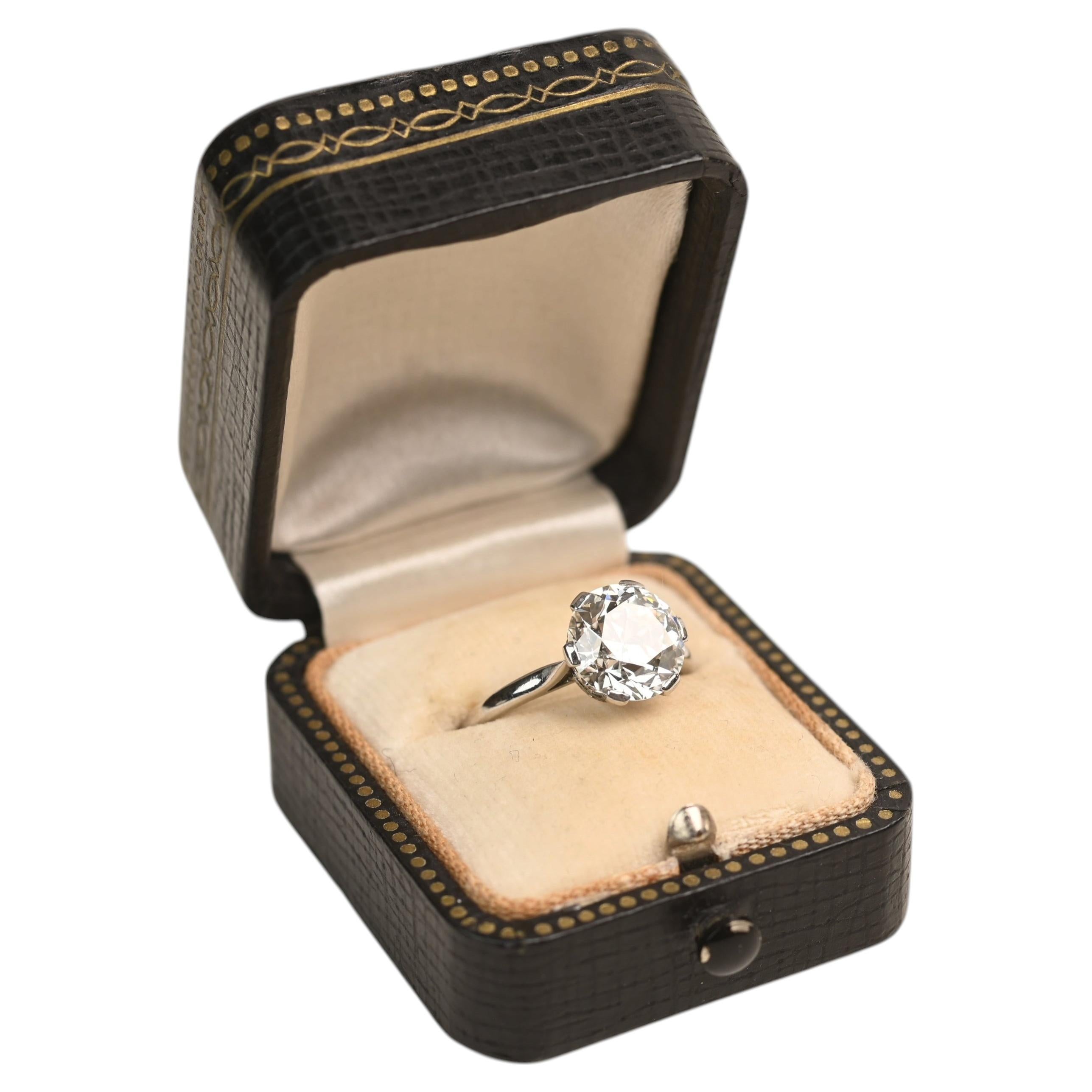 Edwardian GIA 2.70ct Old European Cut Ring. Diamond Solitaire Engagement J SI2