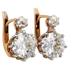 Edwardian Gia 2.88 Carat Total Weight Diamond 18K Gold Platinum Drop Earrings