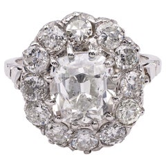 Anello a grappolo in platino con diamanti Old Mine Cut GIA da 3,00 carati di epoca edoardiana