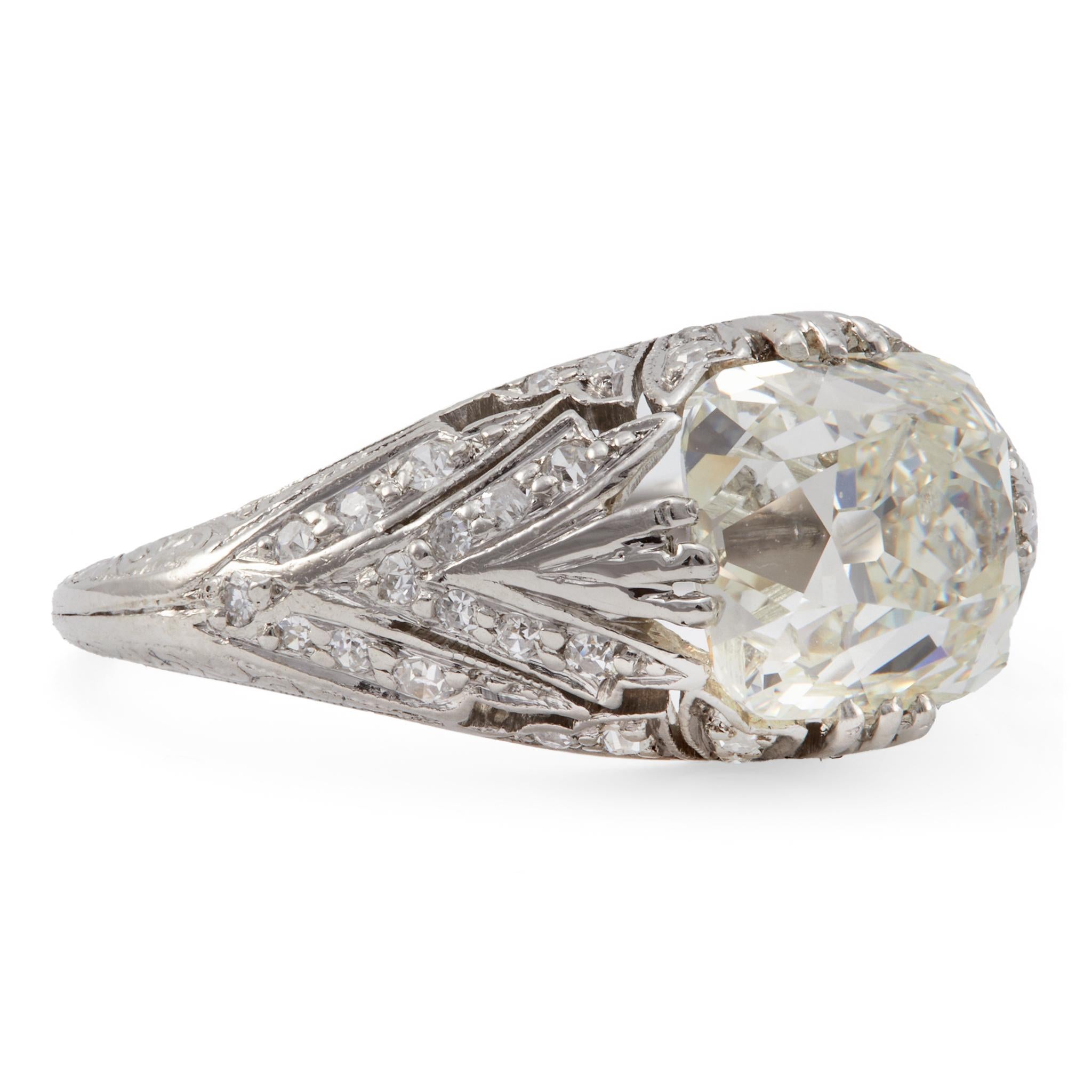 Single Cut Edwardian GIA 3.01 Carat Peruzzi Cut Diamond Platinum Filigree Ring