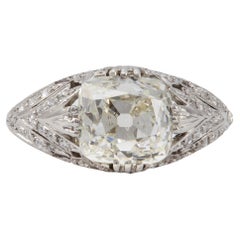 Edwardian GIA 3.01 Carat Peruzzi Cut Diamond Platinum Filigree Ring