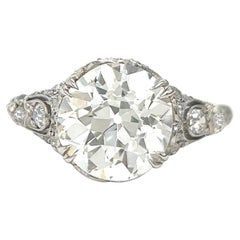 leon mege Antique Edwardian GIA 3.13 Carats Old European Cut Diamond Platinum Filigree Ring