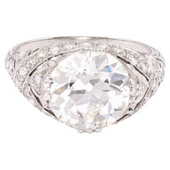 Filigraner edwardianischer Platinring mit GIA 4.14 Karat Diamant im alteuropäischen Schliff