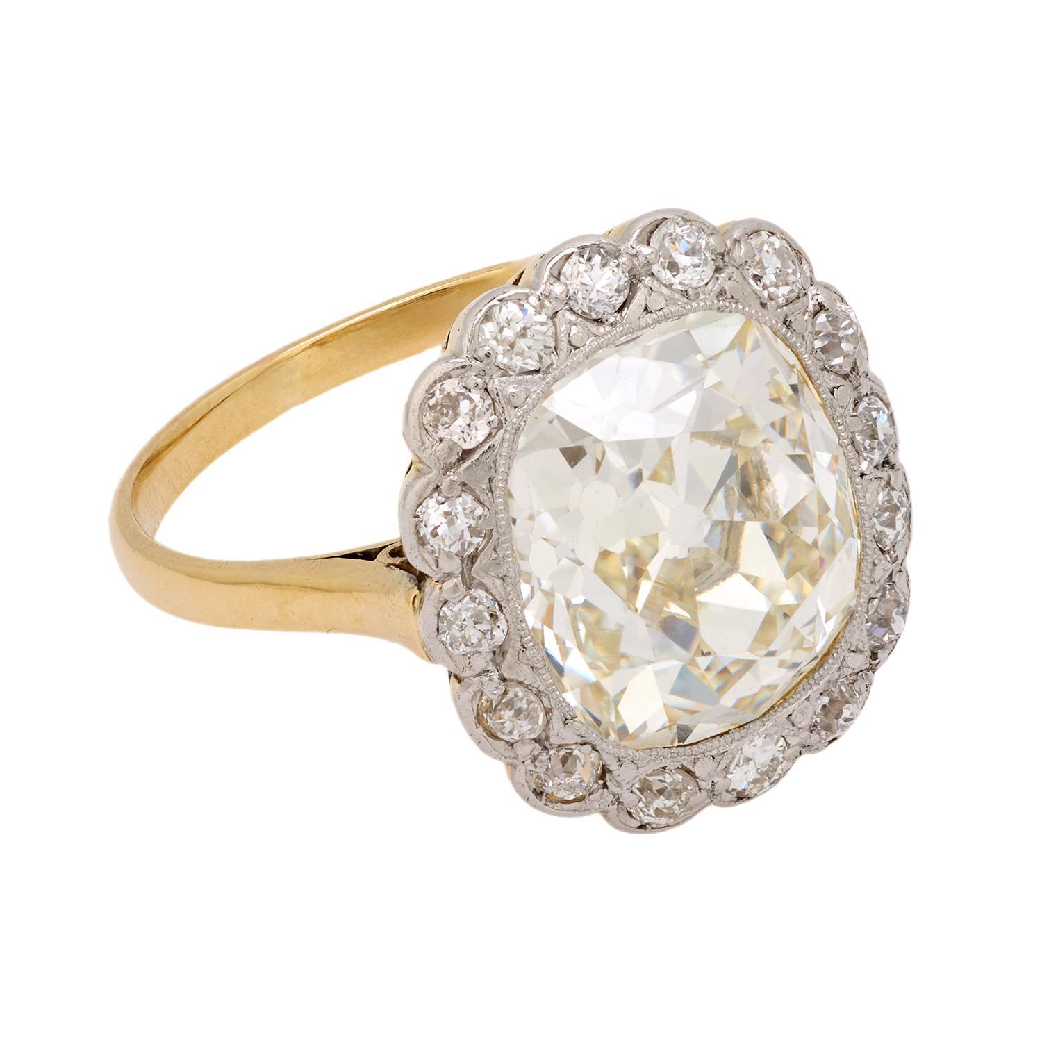Édouardien Bague de fiançailles édouardienne en or jaune 18 carats avec diamant taille ancienne de 5,04 carats certifié GIA en vente
