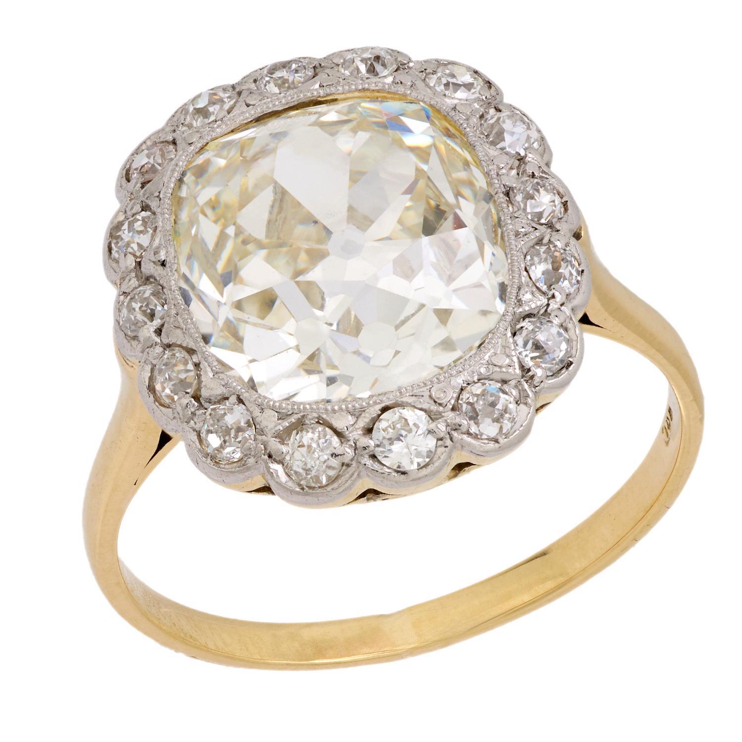 Verlobungsring aus 18 Karat Gelbgold mit edwardianischem GIA 5,04 Karat Diamant im alten Minenschliff