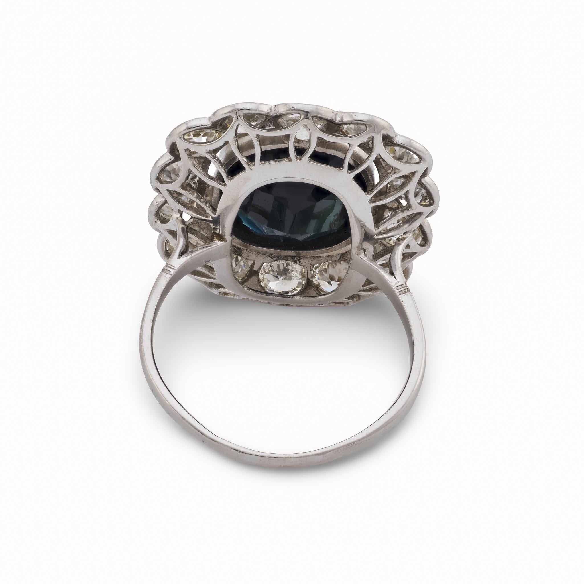 Edwardian GIA 5,25 Karat keine Hitze Saphir Diamant 18k Weißgold-Cluster-Ring im Angebot 2