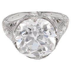 Edwardian GIA 7.47 Carats Old Mine Cut Diamond Platinum Filigree Ring