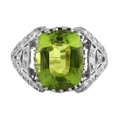 Edwardian GIA 7.87ct Peridot & Diamond Platinum Antique Vintage Ring