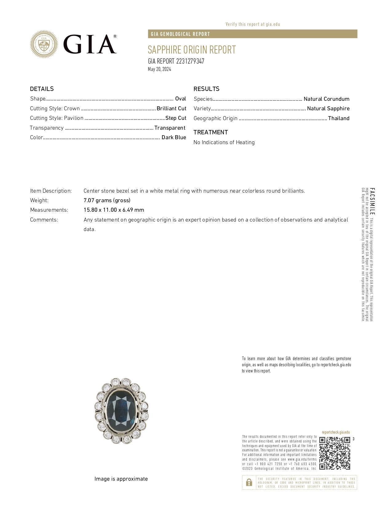 Ring aus 18 Karat Weißgold mit edwardianischem GIA 9 Karat unbehandeltem ovalem Saphir und Diamant (Ovalschliff)