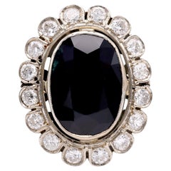 Ring aus 18 Karat Weißgold mit edwardianischem GIA 9 Karat unbehandeltem ovalem Saphir und Diamant